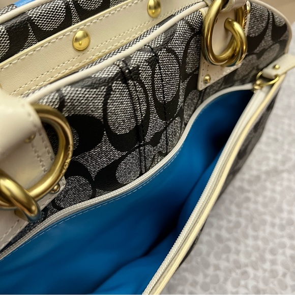RARE- Coach Monogram Leather Gold Trim Satchel Purse Designer Heritage Handbag - Picture 6 of 16